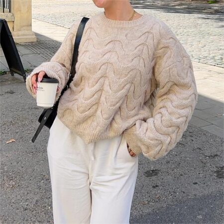 Sweater Irregular Twisted String Big Bowknot Section Beige Sweater