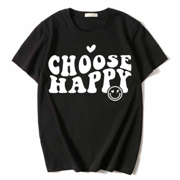 Choose Happy Letter Black T-shirt for Women 2