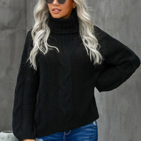 Winter Turtleneck Oversize Black Sweater for Women