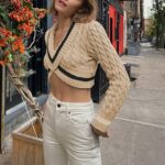 Sexy Cropped Knitted Beige Sweater