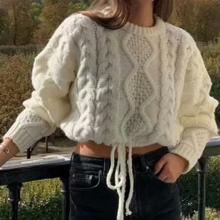Twist Knitted Pullover Oversized White Sweater
