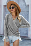 Gray Warp Deep V-neck Long Sleeve Grey Sweater