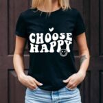 Choose Happy Letter Black T-shirt for Women