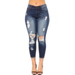 Women’s Ripped Mid Rise Destroyed Skinny Jeans