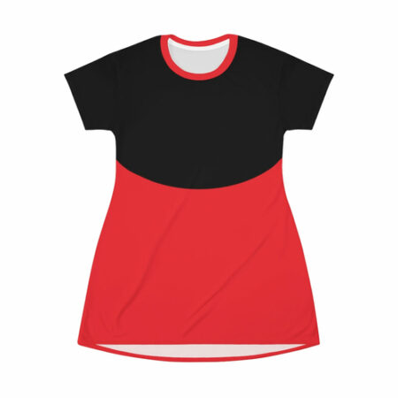 Womens Red T-shirt Dress Half Curve Black