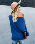 Autumn Winter Loose Plus Size Solid Blue Sweater