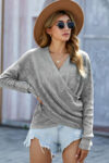 Gray Warp Deep V-neck Long Sleeve Grey Sweater