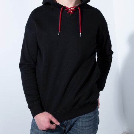 Black Hoodie with Colored drawstrings Pullover Casual Sweatshirts Front