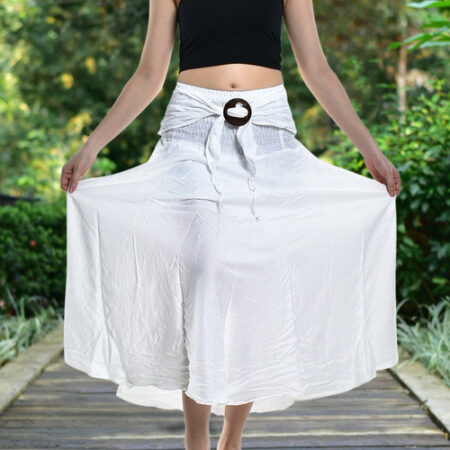 Bohotusk Plain White Beach Dress Long Skirt With Coconut Buckle