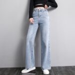 Casual Denim Blue Jeans Women High Waist Straight for Women