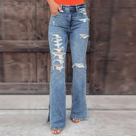 Casual Midi Waist Pocket Slim Jeans for Women