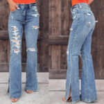 Casual Midi Waist Pocket Slim Jeans for Women