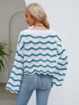 Wave Stripes White Green Winter Sweater Women O Neck