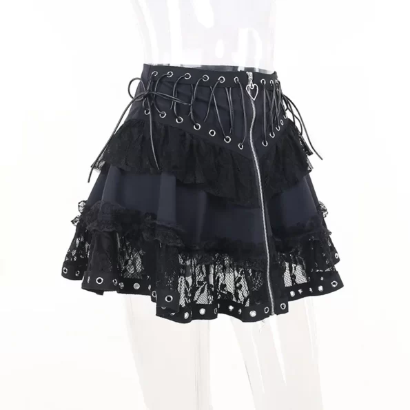 Gothic Skater Punk Vintage High Wasit Zipper Front Black Skirt