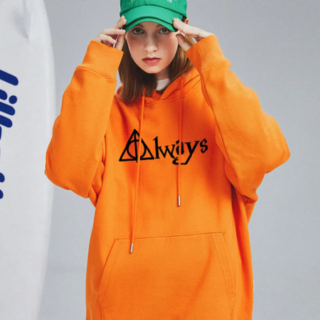 Casual Hip Hop Orange Hoodie for Men and Women