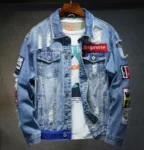 High Quality Men’s Streetwear Distressed Blue Jacket