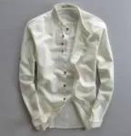 Men's Cotton Linen Casual Long Sleeve Beige Shirt