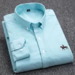 Men’s Long Sleeve Oxford Woven Light Blue Shirt with Embroidered LOGO