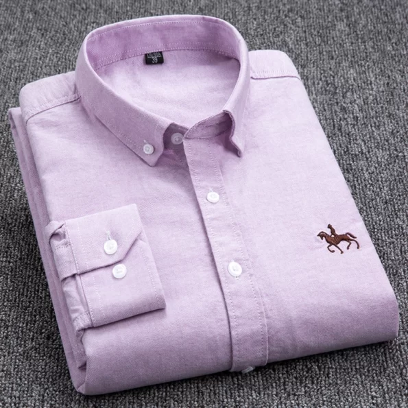 Men's Long Sleeve Oxford Woven Pink Shirt with Embroidered LOGO