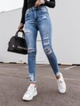 Women High Waist Skinny Stretch Ripped Destroyed Jeans