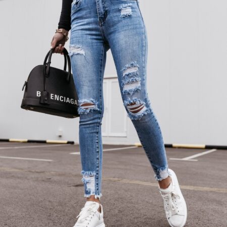 Women High Waist Skinny Stretch Ripped Destroyed Jeans
