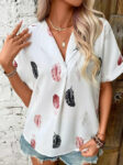 Printed Feather Shirt Short sleeve Shirt for Women