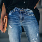 Distressed Cat Whisker Button Fly Skinny Jeans for Women