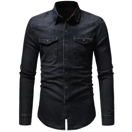 Premium Frederick Long Sleeve Black Denim Shirt