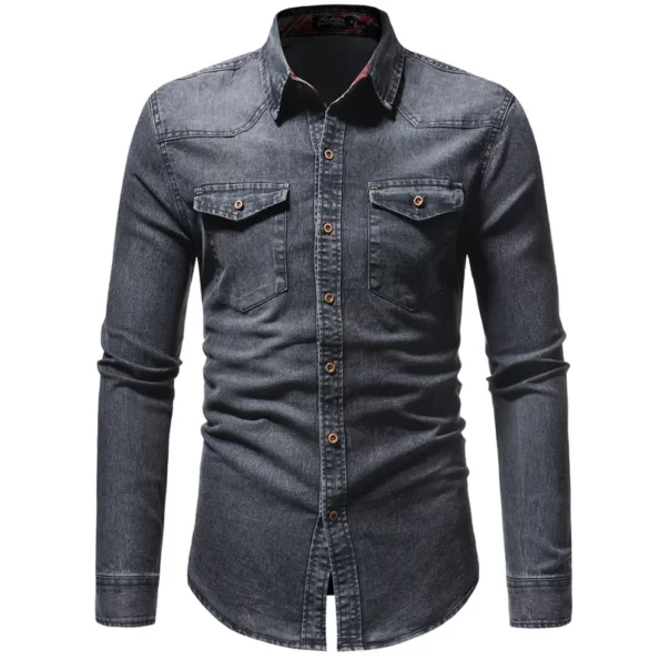 Premium Frederick Long Sleeve Grey Denim Shirt For Men