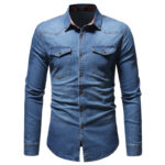 Premium Frederick Long Sleeve Light Blue Denim Shirt For Men