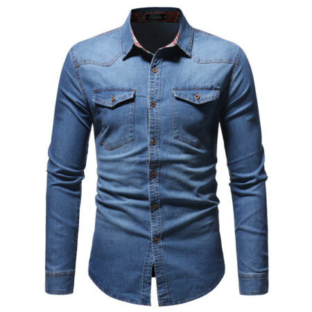 Premium Frederick Long Sleeve Light Blue Denim Shirt For Men