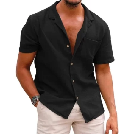 Premium Lapel Short Sleeve Black Shirt for Men