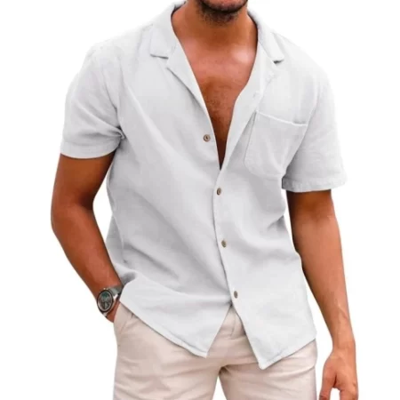 Premium Lapel Short Sleeve White Shirt for Men