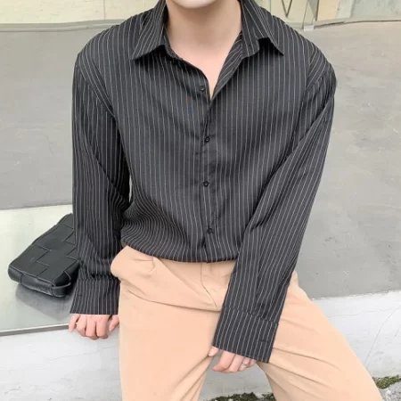 Premium Long Sleeved Striped Black Color Shirt For Men
