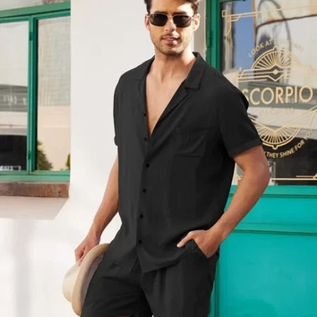 Premium New Linen Short Sleeve Black Shirt for Men