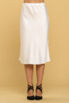 Solid Satin Midi White Skirt With Elastic Waist