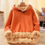 Unisex Cashmere Thickened Orange Hoodie for  Winter and Autumn