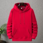 Winter Thick Warm Fleece Lined Red Hoodie for Men