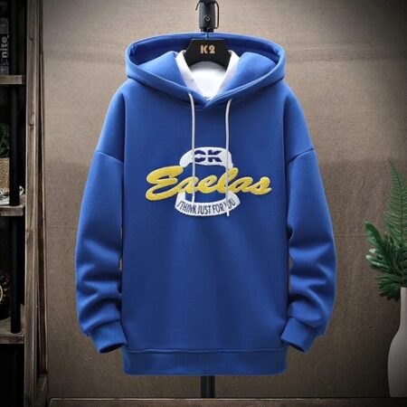 High Quality Flocking Blue Hoodie for Men