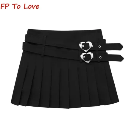 OOTD Pure Desire Style Black Skirt with Love Double Belt