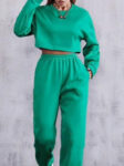 Casual Loose Pullover Tops And Elastic Waist Green Tracksuit for Women