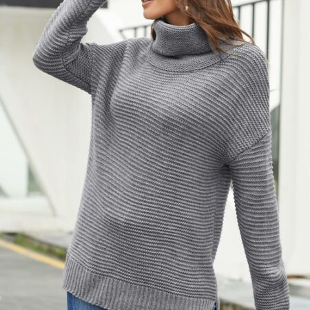 Womens Cozy Long Sleeves Turtleneck Gray Sweater