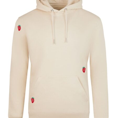 Womens Strawberry Embroidered Beige Hoodie
