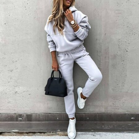 Womens 2 Piece Set New Pullover Grey Tracksuit