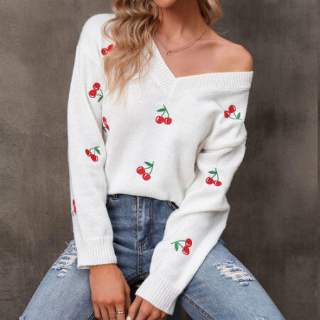 Casual Loose Knitted Bottoming White Sweater Featured