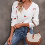 Casual Loose Knitted Bottoming White Sweater Featured