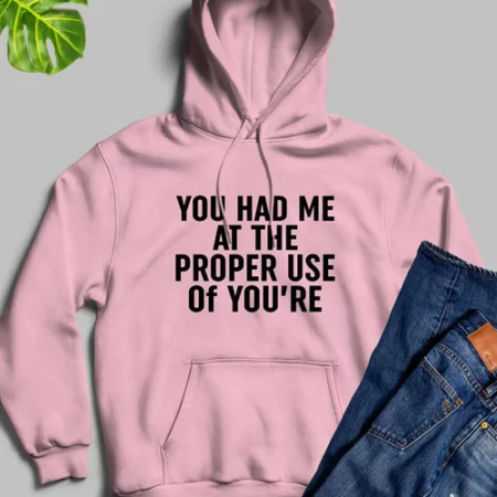 You Had Me At The Proper Use Of Youre Pink Hoodie Unisex