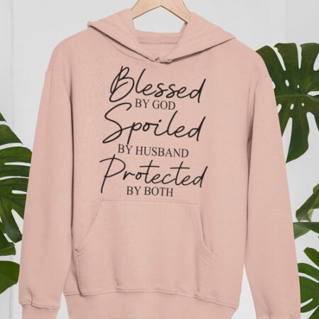 Blessed By God Spoiled By Husband Beige Hoodie