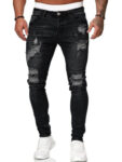 Men’s Solid Color Ripped Stretch Skinny Distressed Jeans