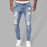 Men’s Solid Color Ripped Stretch Skinny Distressed Jeans